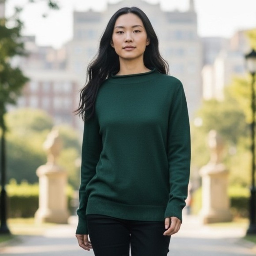 ADRIANNA PAPELL Green Roll Neck Sweater M Mock Tunic Minimalist Holiday Preppy